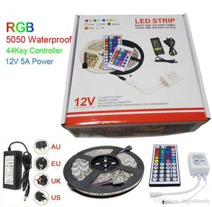 هدايا عيد الميلاد LED Strip Light RGB 5M 5050 SMD 300LED IP65 44Key Controller 12V Supply With Box Retail Packag4386679