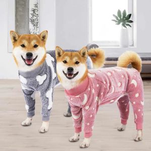 Strampler Hunde-Winterkleidung, Haustier-Flanell-Pyjama, niedliche Hauskleidung für mittelgroße und große Hunde, hochelastisch, vierbeinig, warmer Mantel, Kostüm