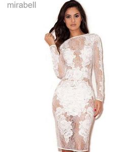 Dresses Sexy Club Dress Womens Bodycon Dress Bandage Dresses Long Sleeves Bodysuit Lace patchwork see through Dress 240302