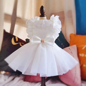 Dresses lace Skirt Pet Clothing Dog White Wedding Dress Dog Clothes Small Costume French Bulldog Cute Spring Summer Girl Collar Perro