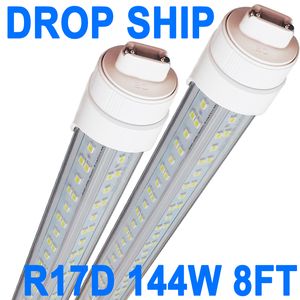 R17D/HO 8FT LED Bulbs, V Shaped 4 Row Clear Cover 144W 6500K Cold White T8 8FT Tube Light with R17D Rotatable Base, 8FT R17D LED Bulbs Shop Warehouse Garage crestech