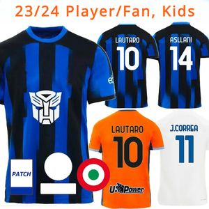 23 24 ALEXIS Maglia Inters Soccer Jersey Kid Kit Transformers Especial 2023 2024 Camisa de Futebol MILANS Maglie Fan Player Versão LAUTARO CALHANOGLU BARELLA THURAM