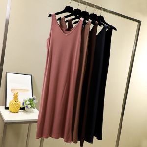 Kleid Sommer Kleid 2022 Casual Vneck Ärmelloses Strand Modal Schwarz Lange Hause Kleider 5 Farben Frauen Vestidos Kleidung Rosa zomer Jurk