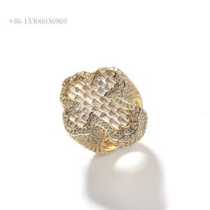 Xingguang Cross Yellow Gold Plated Iced Out Baguette Moissanitesterling Sier Ring for Hip Hop Man
