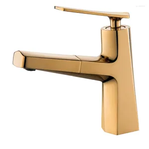 Badezimmer Waschbecken Wasserhähne Top Qualität Luxus Gold Messing Bathoom Wasserhahn Herausziehen Goldene Becken Mischbatterie Kaltes Wasser Hohe Bad