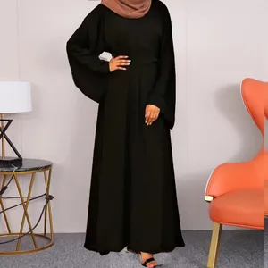 Abbigliamento etnico Donna Eid Abaya musulmano O Collo Figura intera Tinta unita Abito lungo Dubai Abaya Caftano sciolto Modesto Ramadan Marocco Jalabiya