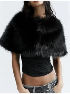 Меховые женские черные короткие меховые пальто с высокой талией, верхняя одежда, женские весенне-осенние новые модные свободные плащи из искусственного меха
