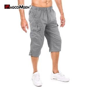 Pantaloni Magcomsen Capri Pants Twill Elastico sotto i pantaloncini da carico al ginocchio 3/4 Shorts Long Capri con 7 tasche