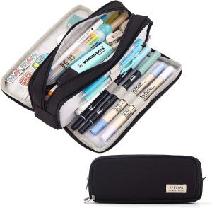 Cases Kawaii Pencil Case Large Space 3 Compartment Pen Pouch Double Side Opened Student Stationery Desk Organizer School Supplies