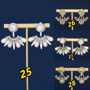 Retro Pearl Double Letter Ear Stud Earring for Women's Internet Celebrity Style Back Hanging S925 Silver Needle Earrings With Original Box Jewelry Supply