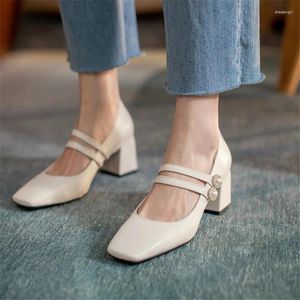 SURES Buty Pxelena Plus Size 34-45 Kobiety Mary Janes Spring Autumn 2024 Square Block Block High Heels Pumps Party Office Ol