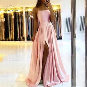 Elegante staubige Rose lange Ballkleider für Frauen 2023 Sexy rückenfrei Seitenschlitz Neckholder Satin Abend Party Kleider Vestidos De Gala 240227