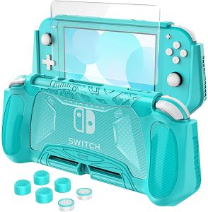 Kılıflar Oyun kartı depolama, temperli cam ekran koruyucusu ve 6 başparmak kavrama ile Nintendo Switch Lite için Heystop Koruyucu Kılıf