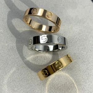 1As Original designer logo engrave 6mm diamond LOVE Ring 18K Gold Silver Rose 750 Stainless Steel Rings Women men lovers wedding Jewelry gift big USA