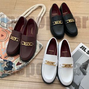 Designer Loafers Women's Shoes Flats Dress Shoe Luxury Vlogo Signature Golden Chain Fringed Calfskin Leather Slip On Ladies High Quality Size EUR 35-40