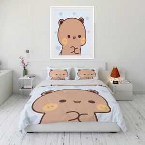 SET BUBU DUDU Cartoon Cite Bear Bear Kawaiigift King Twin Double Chids Set Set Microfiber или Polyester Christmas Pecet Cover Set Seal Shurtaines