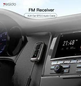 Adaptör Yesido Kablosuz Bluetooth 5.0 AUX CAR FM Verici Ses Adaptörü Handsfree Mp3 Pansiyon Kiti Radyo Modülatör Desteği TF Kart