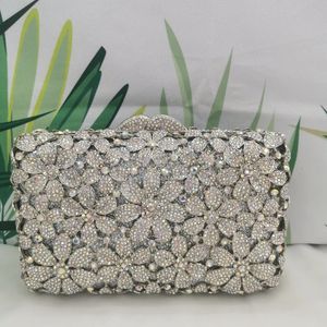 Hollow Out Gold Silver Grey Multicolor AB Diamond Womans Clutch Purse Female Floral Crystal Evening Bag Wedding Party Handbags 240223