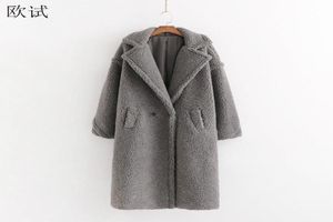 Plus Size Autumn Winter Faux Fur Teddy Bear Grey Long Coat Women Stylish Thick Warm Coats Cashmere Woman Fake Fourrure Jacket1344345