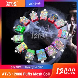 ATVS Warship Original E Cigarett Disponible Vape Desechable 12000Uffs Mesh Coil Vapes Disponible Puff 2% 3% 5% Fabrikspris