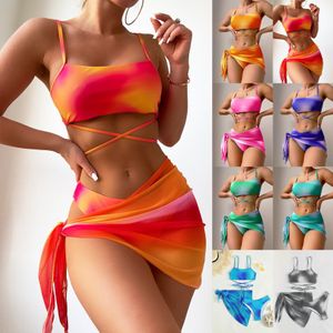 Costume da bagno bikini diviso in tre pezzi con gonna in garza a tre pezzi da donna transfrontaliera in Europa e negli Stati Uniti