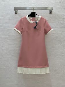 2218 XXL 2024 Milan Runway Dress SPring Short Sleeve Above Knee Pink Brand Same Style Womens Dress Fashion High Quality weiniG24030148