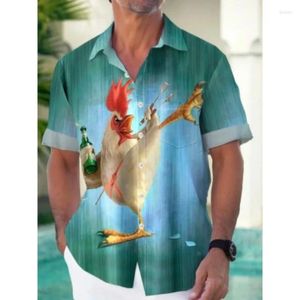 Camicie eleganti da uomo Camicia hawaiana estiva da uomo Moda Beach Chicken Pattern Y2k Tops Streetwear Manica corta Abiti oversize Bluas