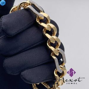 SI-GH Rundschliff-Naturdiamant-HipHop-Kette/Armband-Schmuck, 10 Karat Gelbgold, Iced Out, 14 mm Naturdiamant-Kubanisches Gliederarmband