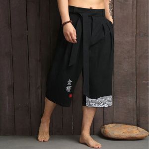 Calças 2023 verão homens estilo chinse hanfu calças tradicionais homens asiáticos calças de banho masculino estilo japão calças de linho calças cortadas