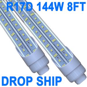 8FT LED Tube Lights T8 Light Bulbs, G13 Base Double Ended(R17D Cap Included), 6500K Daylight Type B Ballast Bypass, 144W 18000LM, 120-277V,IP40 Rateds crestech