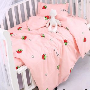 Algodão 3 pçsset conjunto de cama do bebê bonito padrão dos desenhos animados nascido berço kit folha cama do bebê colcha capa fronha infantil berço cama 240220