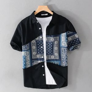 Новая летняя рубашка из чистого хлопка с принтом, подходящая для роскошного гавайского топа-поло с короткими рукавами, повседневная уличная свободная одежда соответствующего цвета 240302