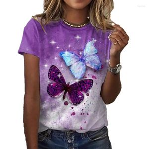 Damen-T-Shirts, Sommer-Schmetterlings-T-Shirt, Blumenmalerei, bedruckt, runder Kragen, kurzärmelig, lässige T-Shirts für Frauen