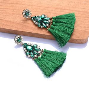 Dangle Küpeler Moda Bohem Büyük Püskül Damla Yeşil Rhinestone ifadesi Pamuk Saçak Kulak Earinngs Kadın Mücevher Hediye