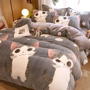 Set Wostar Winter Winter Warm Velvet copripiumino Copertura 3D Cartoon Cat Anima