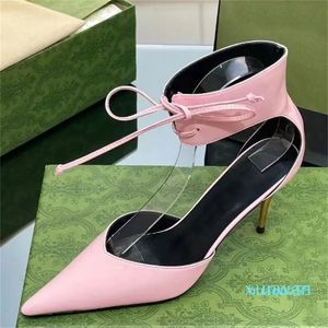 Sapatos elegantes femininos de salto alto moda couro genuíno emenda de duas cores