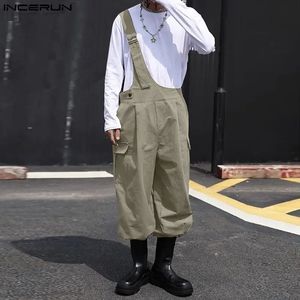 Men Jumpsuits Solid Color Loose Sleeveless Casual One Shoulder Fashion Rompers Streetwear Male Cargo Overalls Pants INCERUN 240228