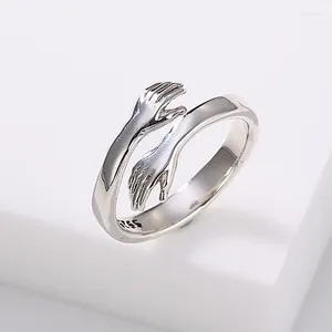 Anéis de casamento Vintage Cor Prata Abraço Mão para Homens Mulheres Abertura Dedo Jóias Bague Anillos Mujer Anel