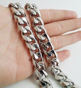 15 mm enorm tung 1840 tum ren rostfritt stål silver kubansk trottoarkedja halsband solida länkkedja smycken för män gåvor hög qual2273632