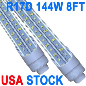 R17d tubo de luz LED de 8 pés, lâmpada em forma de V de 2 pinos, base HO giratória de 144W T8 T10 T12 para substituir a tampa transparente da luz do tubo LED de 8 pés, AC 90-277V para armário de garagem de armazém crestech