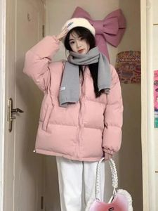 Trench da donna Deeptown Warm Pink Zip Up Oversize Short Parka Donna Studente di scuola Kawaii Harajuku Giacca allentata coreana 2024 Autunno