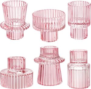 Розовые стеклянные подсвечники для домашнего декора, свадебные украшения, аксессуары, подсвечники для канделябров, центральный элемент, вертикальные полосы