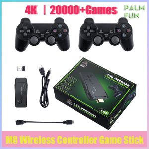 Consoles M8 Game Stick 4K 10000 Video Game Console 2.4G Duplo Controladores Sem Fio PS1 ATARI Retro TV Dendy Adesivo Dropshipping