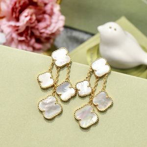 Designer Van Clover Stud Four Leaf Flower Internet celebrity Fashion Women Jewelry Gold Earrings Woman Luxury High Quality Accessories For dinner Party Earing 222