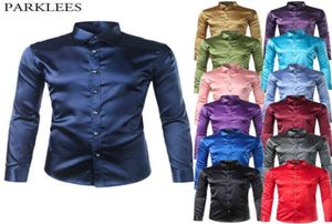 High Quality Silk Satin Shirt Men Chemise Homme 2022 Casual Long Sleeve Slim Fit Mens Dress Shirts Business Wedding Male Shirt Y227471372