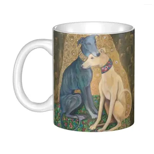 マグカップカスタムGustav Klimt Greyhound Dog Art Mug Diy Whippet Sihthound Ceramic Tea Milk Coffee Cup