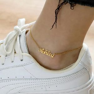 Tornozeleiras com nome personalizado e ano tornozeleiras cor dourada pulseiras de placa de identificação personalizadas para casal joias de aço inoxidável 240226