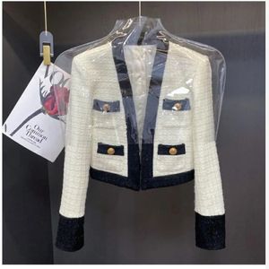 Outono pequena fragrância tweed jaqueta feminina blazer casaco manga longa botão curto casaco outono casual feminino escritório outwear 240301