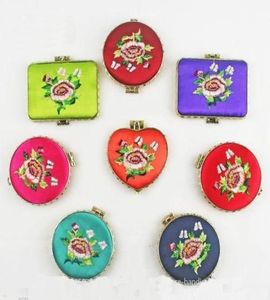 Personalized Pocket Mirrors Compact Favors Silk Embroidered Double side 30pcslot 1550476