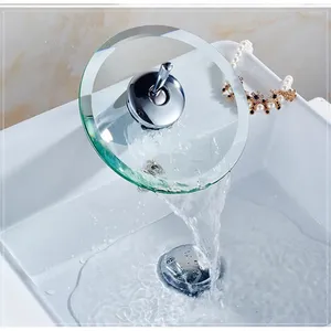 Rubinetti per lavandino del bagno Rubinetto a cascata Bar Desktop Cucina fredda e mista con bordo in vetro lucido cromato